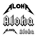A set of Aloha Tribe Hawaii logo stickers in multiple sizes with urban street themed graphics.
