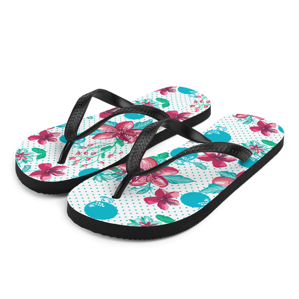 A pair of Alter Ego Hawaii flip flops which are also called slippers with a cool Hawaii themed graphic print.