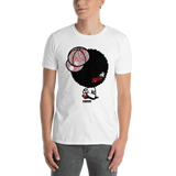 Young male adult wearing a Alter Ego Hawaii T-shirt that has a Hawaii themed graphic logo on the front.