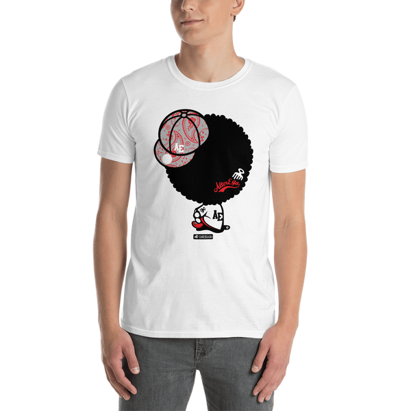 Young male adult wearing a Alter Ego Hawaii T-shirt that has a Hawaii themed graphic logo on the front.