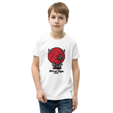 Preteen model wearing a Alter Ego Hawaii T-shirt that has a Hawaii themed graphic logo on the front.