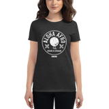 Young female wearing a Alter Ego Hawaii shirt that has a Hawaii themed graphic logo on the front.