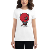 Young female wearing a Alter Ego Hawaii shirt that has a Hawaii themed graphic logo on the front.