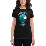 Young female wearing a Alter Ego Hawaii shirt that has a Hawaii themed graphic logo on the front.