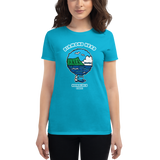 Young female wearing a Alter Ego Hawaii shirt that has a Hawaii themed graphic logo on the front.