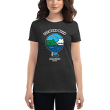 Young female wearing a Alter Ego Hawaii shirt that has a Hawaii themed graphic logo on the front.