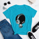 Young female wearing a Alter Ego Hawaii shirt that has a Hawaii themed graphic logo on the front.