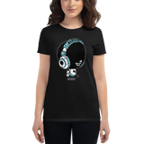 Young female wearing a Alter Ego Hawaii shirt that has a Hawaii themed graphic logo on the front.