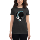 Young female wearing a Alter Ego Hawaii shirt that has a Hawaii themed graphic logo on the front.