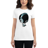 Young female wearing a Alter Ego Hawaii shirt that has a Hawaii themed graphic logo on the front.