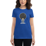 Young female wearing a Alter Ego Hawaii shirt that has a Hawaii themed graphic logo on the front.