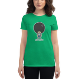 Young female wearing a Alter Ego Hawaii shirt that has a Hawaii themed graphic logo on the front.