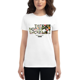 Young female wearing a Alter Ego Hawaii shirt that has a Hawaii themed graphic logo on the front.