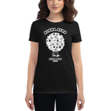 Young female wearing a Alter Ego Hawaii shirt that has a Hawaii themed graphic logo on the front.