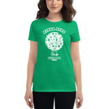 Young female wearing a Alter Ego Hawaii shirt that has a Hawaii themed graphic logo on the front.