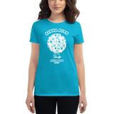Young female wearing a Alter Ego Hawaii shirt that has a Hawaii themed graphic logo on the front.