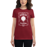 Young female wearing a Alter Ego Hawaii shirt that has a Hawaii themed graphic logo on the front.