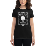 Young female wearing a Alter Ego Hawaii shirt that has a Hawaii themed graphic logo on the front.