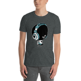 Young male adult wearing a Alter Ego Hawaii T-shirt that has a Hawaii themed graphic logo on the front.