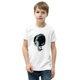 Preteen model wearing a Alter Ego Hawaii T-shirt that has a Hawaii themed graphic logo on the front.