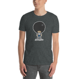 Young male adult wearing a Alter Ego Hawaii T-shirt that has a Hawaii themed graphic logo on the front.