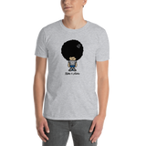 Young male adult wearing a Alter Ego Hawaii T-shirt that has a Hawaii themed graphic logo on the front.