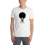 Young male adult wearing a Alter Ego Hawaii T-shirt that has a Hawaii themed graphic logo on the front.