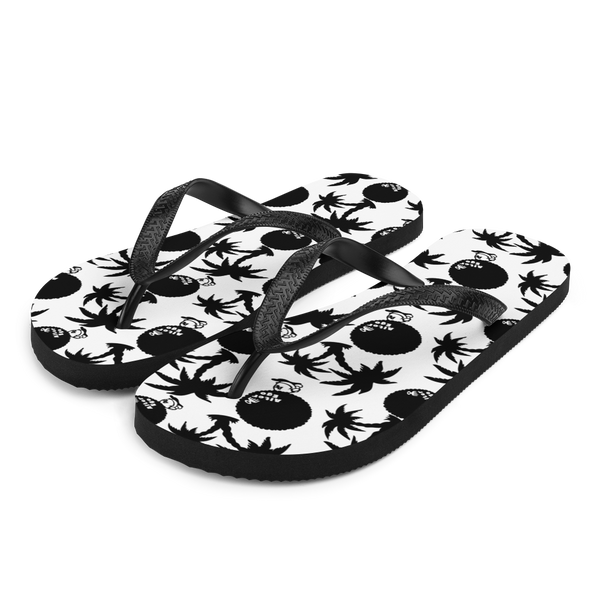 A pair of Alter Ego Hawaii flip flops which are also called slippers with a cool Hawaii themed graphic print.
