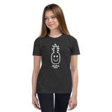 Preteen model wearing a Alter Ego Hawaii T-shirt that has a Hawaii themed graphic logo on the front.