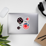 A set of Alter Ego Hawaii logo stickers in multiple sizes with urban street themed graphics.
