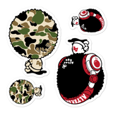 A set of Alter Ego Hawaii logo stickers in multiple sizes with urban street themed graphics.