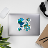 A set of Alter Ego Hawaii logo stickers in multiple sizes with urban street themed graphics.