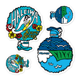 A set of Alter Ego Hawaii logo stickers in multiple sizes with urban street themed graphics.