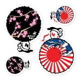 A set of Alter Ego Hawaii logo stickers in multiple sizes with urban street themed graphics.