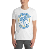 Young male wearing a Rhythm Arts Hawaii T-shirt that has a urban street themed graphic logo on the front.