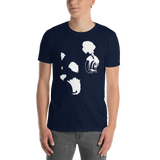 Young male wearing a Rhythm Arts Hawaii T-shirt that has a urban street themed graphic logo on the front.