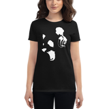 Young female wearing a Rhythm Arts shirt that has a Hawaii themed graphic logo on the front.