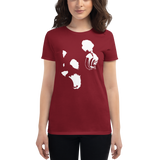 Young female wearing a Rhythm Arts shirt that has a Hawaii themed graphic logo on the front.