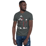 Young male wearing a Rhythm Arts Hawaii T-shirt that has a urban street themed graphic logo on the front.