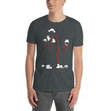 Young male wearing a Rhythm Arts Hawaii T-shirt that has a urban street themed graphic logo on the front.