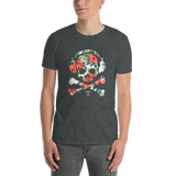 Young male wearing a Rhythm Arts Hawaii T-shirt that has a urban street themed graphic logo on the front.