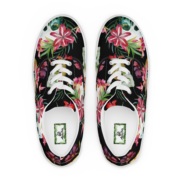 Aloha Tribe Skulls Womens Black Canvas Shoes