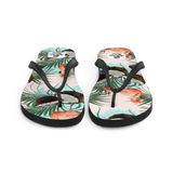 A pair of Aloha Tribe Hawaii flip flops which are also called slippers with a cool Hawaii themed graphic print.