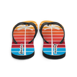 A pair of Aloha Tribe Hawaii flip flops which are also called slippers with a cool Hawaii themed graphic print.
