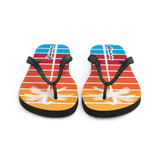 A pair of Aloha Tribe Hawaii flip flops which are also called slippers with a cool Hawaii themed graphic print.