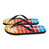 A pair of Aloha Tribe Hawaii flip flops which are also called slippers with a cool Hawaii themed graphic print.