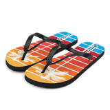 A pair of Aloha Tribe Hawaii flip flops which are also called slippers with a cool Hawaii themed graphic print.