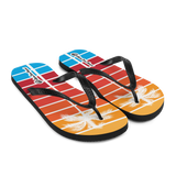 A pair of Aloha Tribe Hawaii flip flops which are also called slippers with a cool Hawaii themed graphic print.