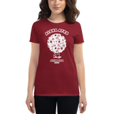 Young female wearing a Alter Ego Hawaii shirt that has a Hawaii themed graphic logo on the front.