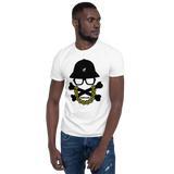 Young male wearing a Fresh Mode Hawaii T-shirt that has a urban street themed graphic logo on the front.